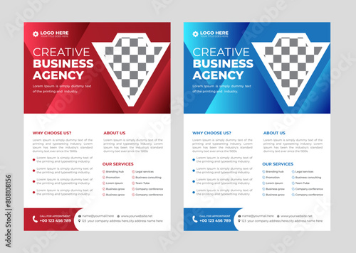modern abstract business flyer design template with blue and red color. 
creative trendy A4 size flyer design with minimalist layout. Corporate professional  marketing   announcement  flier
