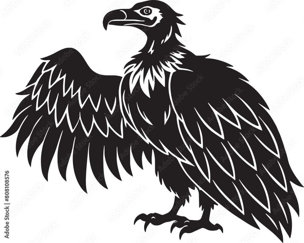 Griffon Eagle - Black and White Vector Illustration - Isolated on White Background Griffon Eagle - Black and White Vector Illustration - Isolated on White Background