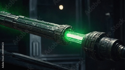 A massive doublebladed lightsaber with a cracked photo