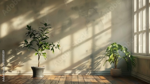 3d empty interior with home plant realistic