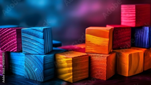 Vibrant spectrum of wooden blocks perfect for creative or diverse themes. Concept Wooden Blocks, Spectrum, Creative Themes, Diverse, Vibrant photo