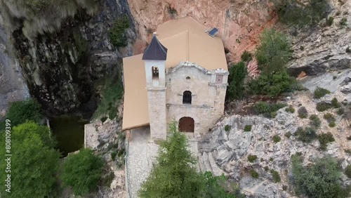 Aerial video of the picturesque Ermita del Lalobador in Castelluta, Masterzago, Teruel, Aragon photo