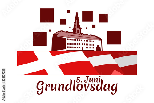 Translation: June 5, Constitution Day. Happy Constitution Day of Denmark (Grundlovsdag) vector illustration. Suitable for greeting card, poster and banner
