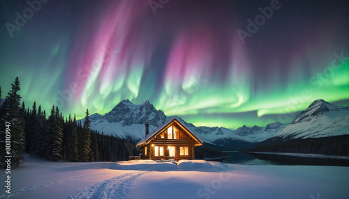 Beautiful Northern Lights and Mountain Huts