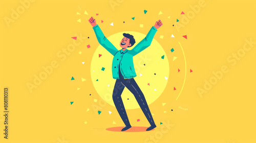 Enthusiastic person raises arms in celebration, enjoying a festive moment