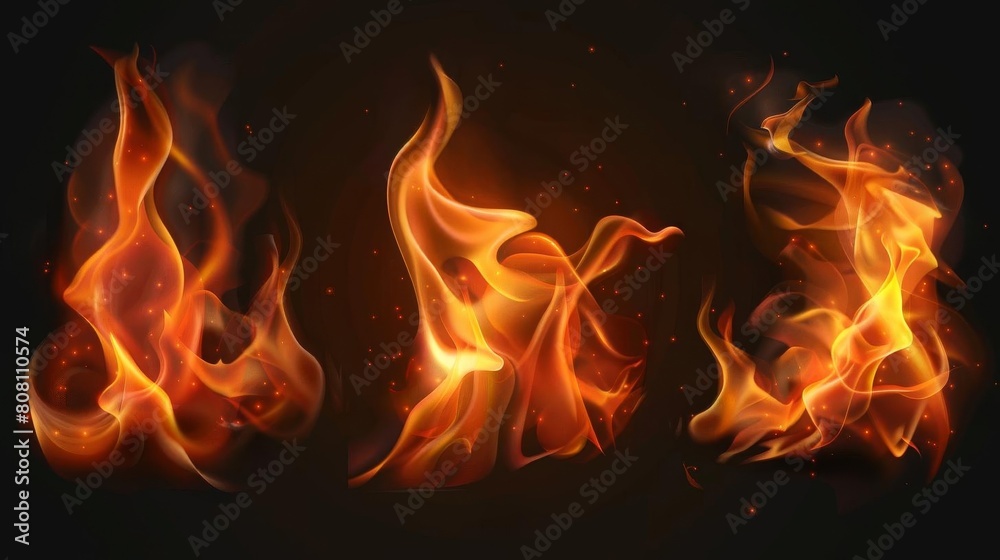 Realistic flames on dark background, ideal for themes related to energy or danger Realistic flames on dark background, ideal for themes related to energy or danger