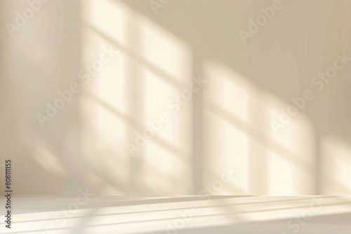 Abstract light beige wall  intricate interplays of light and shadow from the window.
