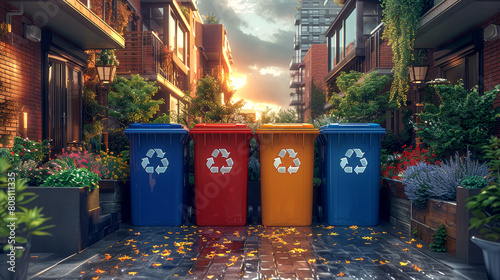 Green living: recycling bins Installed in residential courtyard photo