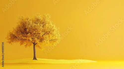 3d render abstract summer yellow background with tree realistic