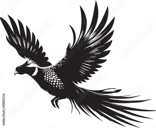 Pheasant silhouette. Pheasant logo. Pheasant vector design black and white. Pheasant flying silhouette. 