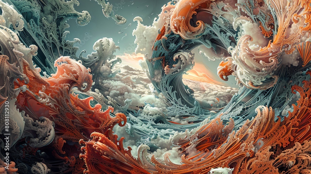 Produce a captivating traditional artwork merging abstract forms with ...