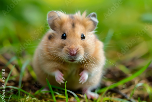 A close-up of a hamster showcasing its fluffy fur and curious expression