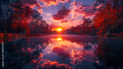 Ethereal Landscape: Forest Lake at Sunset  © Creative Valley