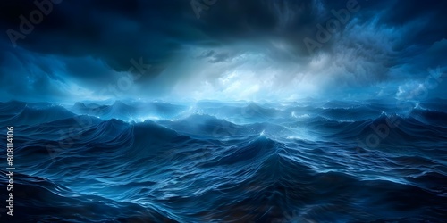 An eerie and mysterious image of a dark ocean under a cloudy sky. Concept Dark Ocean  Mysterious Landscape  Eerie Atmospheric Shot