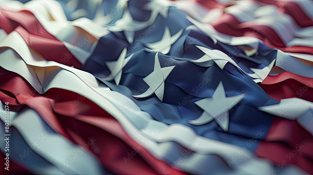 A flag with stars and stripes is shown in a close up A flag with stars and stripes is shown in a close up