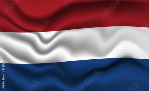 Waving Dutch Flag 3D Illustration. The National Flag of the Netherlands.