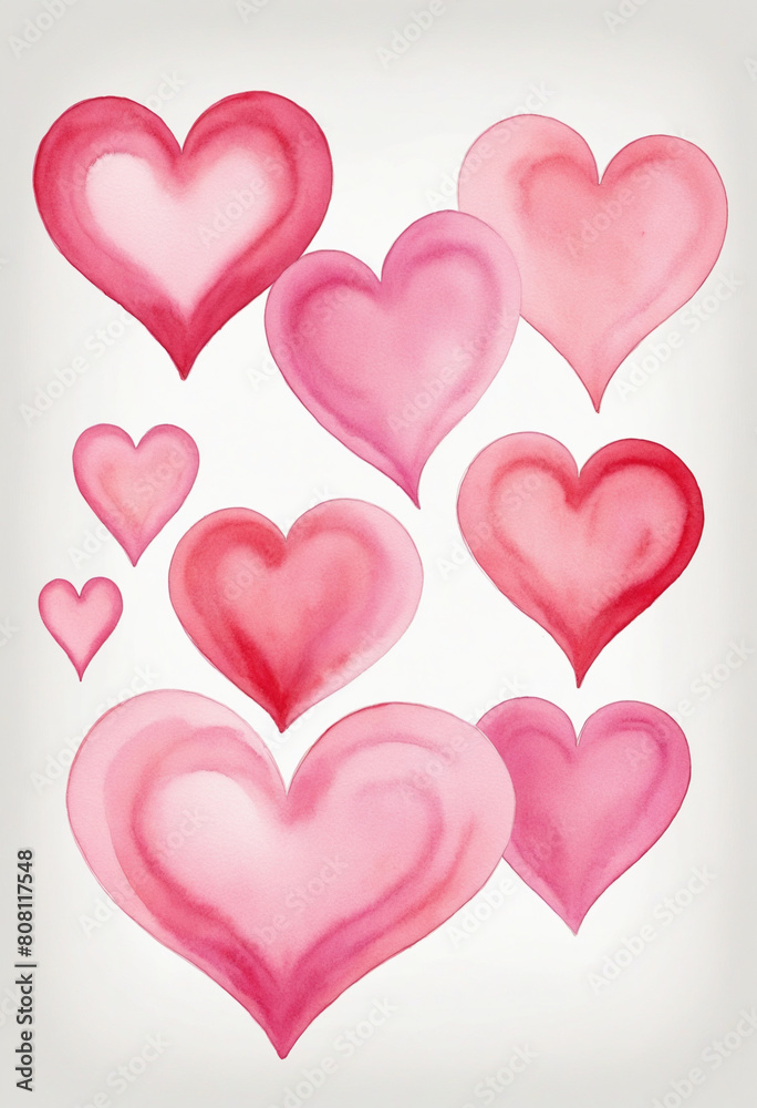 pink watercolor painted hearts vintage illustration isolated on a transparent background, generative ai