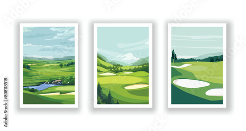 Vertical Collection of Golf Courses: Vector Illustration