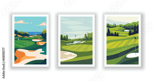 Vertical Collection of Golf Courses: Vector Illustration