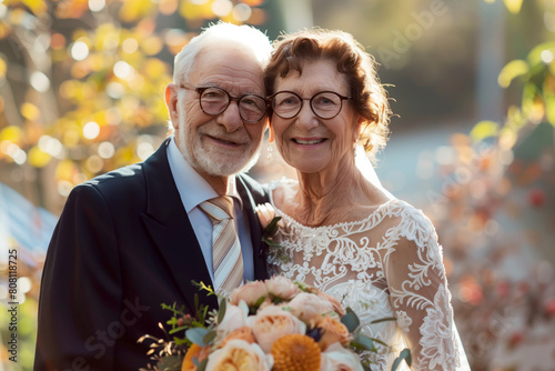 A senior couple renewing their vows after overcoming cancer together photo