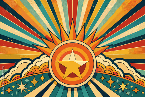 Sunburst retro vibes graphic print groovy background 60s 70s