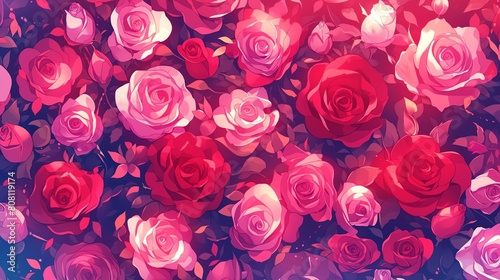 A vibrant bouquet of roses  each petal delicately detailed and exquisitely colored. amazing background  anime background.