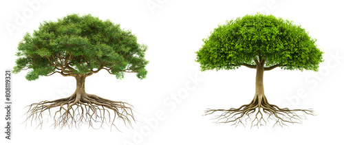 3D trees with roots isolated on transparent or white background photo