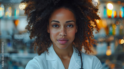 Close-up portraits of confident female scientists in a laboratory, highlighting their focus and determination, representing diversity in science