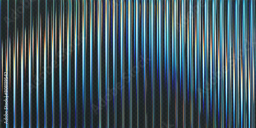 3d transparent ribbed glass background with refraction and holographic effect. Reeded glass with rainbow gradient. Render of corrugated wall with overlay reflection light on dark. 3d vector background © janevasileva