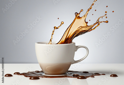 Hot drink splashing out of a cup in a cafe setting 