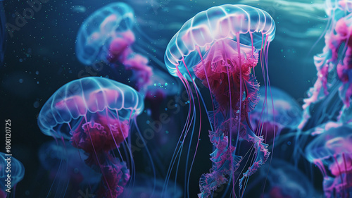 Jellyfish marine animal. Underwater wallpaper with cinematographic light effect. Ocean nature bottom © Emilio