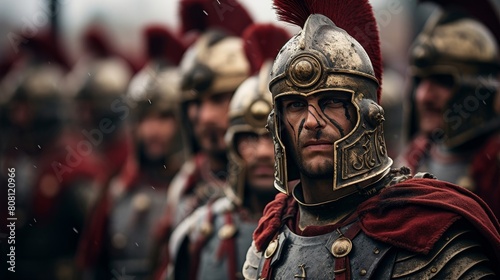 Roman Legionnaires in full armor in a military drill