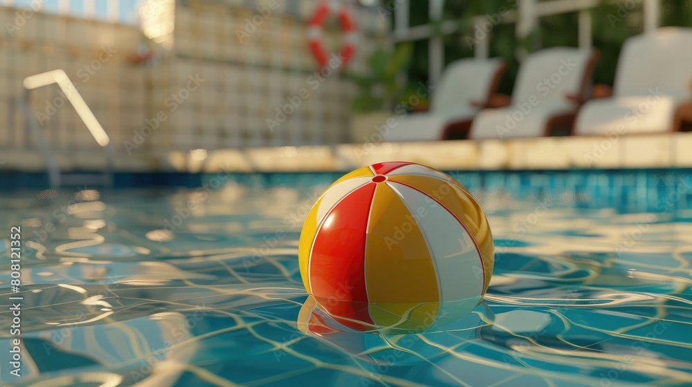 A beach ball in a pool realistic