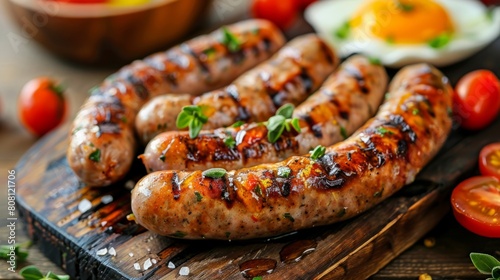 british cuisine, enjoy the taste of grilled sausages, a classic component of an authentic english breakfast spread photo