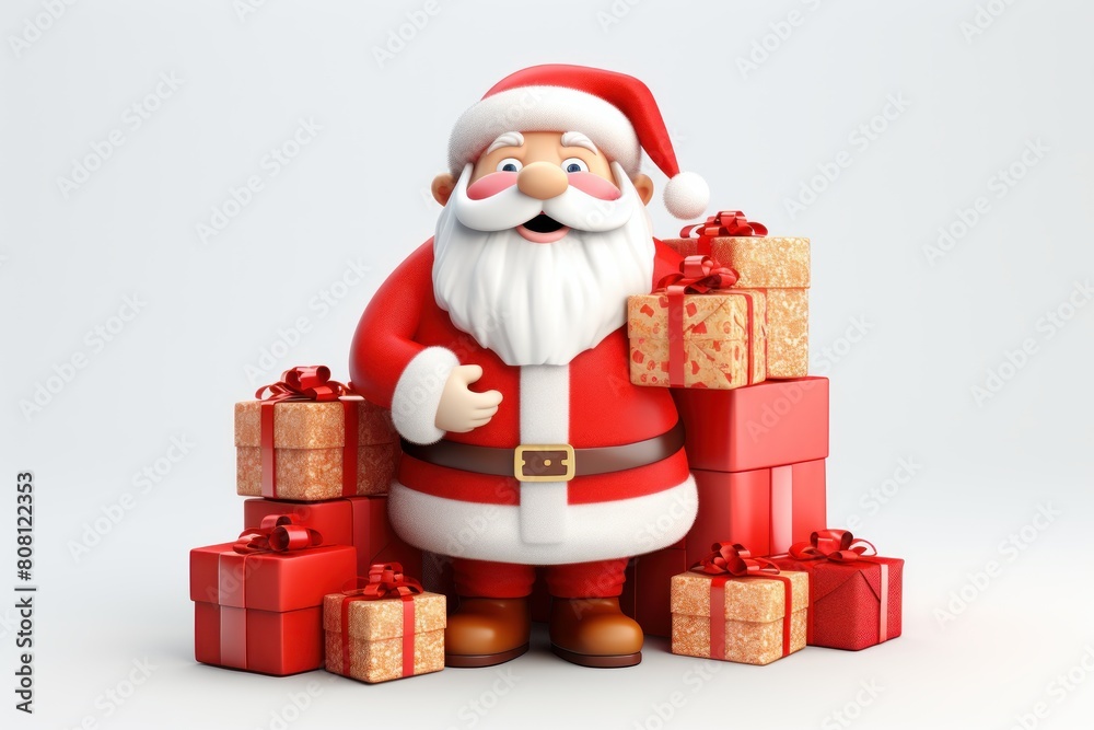 3d render of Santa Claus with a stack of presents 3d render of Santa Claus with a stack of presents