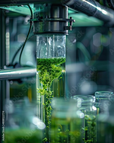 Scientific Exploration: Close-up of Microalgae in Test Tube