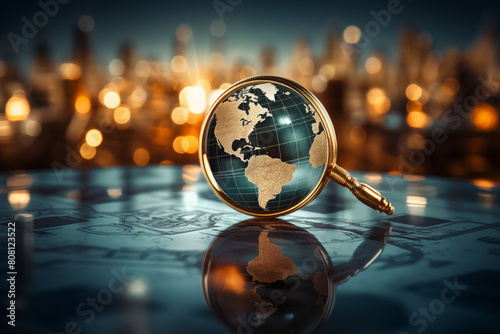 Conceptual image of a magnifying glass focusing on investment opportunities in a global market © The Origin 33