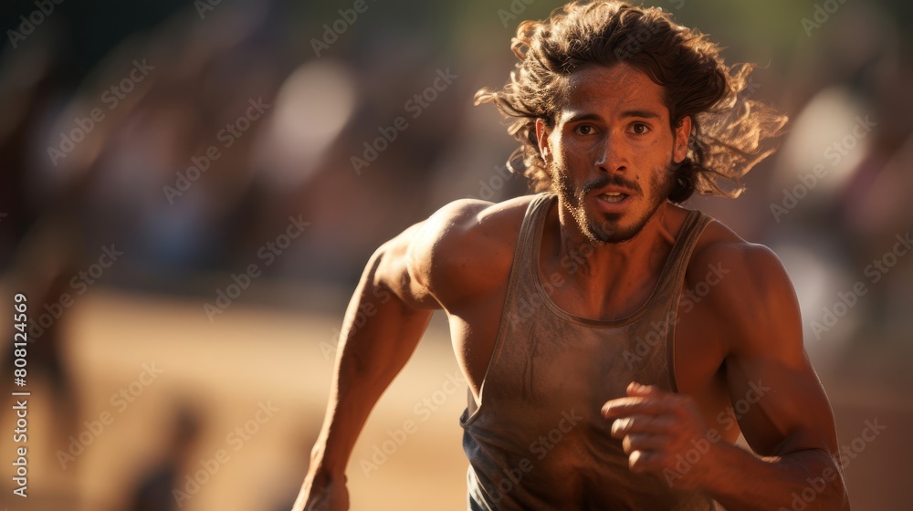 Roman athlete in subligaculum sprinting in thrilling footrace