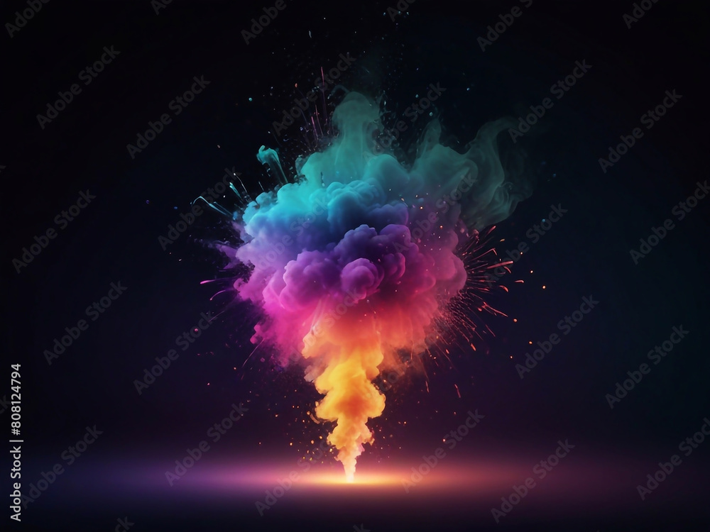 Obraz premium Colorful vibrant glittering fireworks Background with glow smoke and confetti banner ai generative