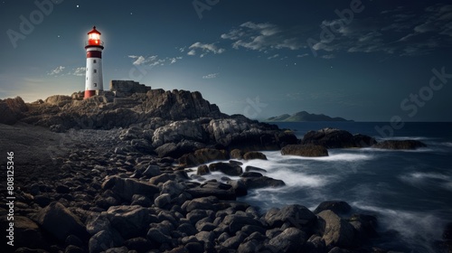 Roman lighthouse tall on rocky coast guiding ships safely