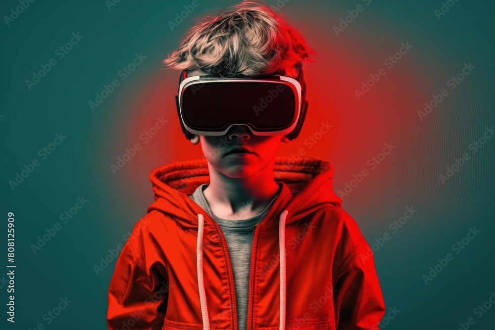 Portrait of a young boy wearing a virtual reality headset. Portrait of a young boy wearing a virtual reality headset.