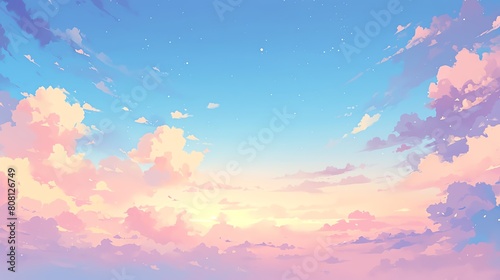 Ethereal clouds of mist floating against a backdrop of soft  pastel hues. Amazing anime background