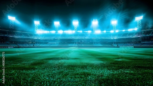 Illuminated outdoor stadium baseball field with shallow depth of field. Concept Outdoor Photography, Stadium Lighting, Baseball Field, Shallow Depth of Field, Night Photography photo
