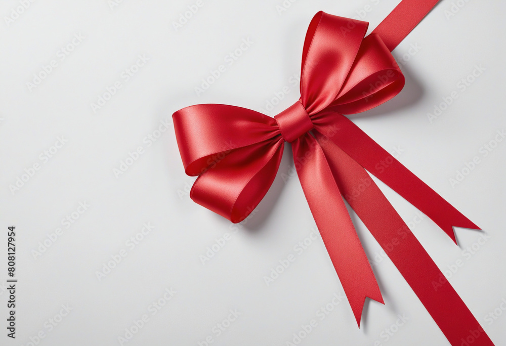 Elegant festive red satin bow on a white background Elegant festive red satin bow on a white background