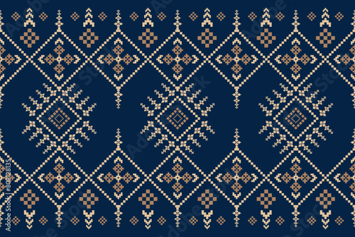 Beautiful vintage cross stitch traditional ethnic pattern.floral pixel art embroidery. Elegance background abstract Aztec beautiful seamless pattern for fabric,cloth,dress,carpet,curtain,sarong,batik.