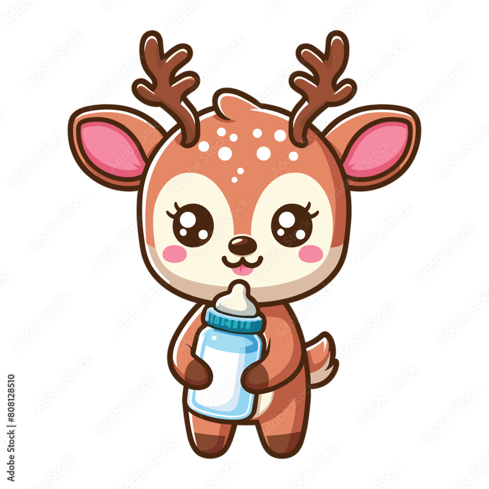 Fototapeta premium a drawing of a deer with a bottle of milk