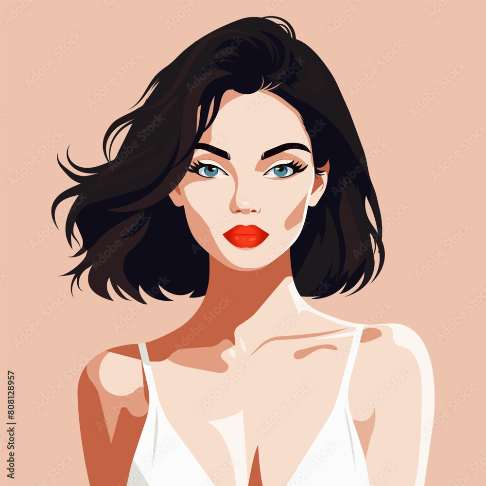 Vector illustration of a young beautiful woman of European appearance with clean and well-groomed facial skin from the front.
Vector illustration of a young beautiful woman of European appearance with clean and well-groomed facial skin from the front.