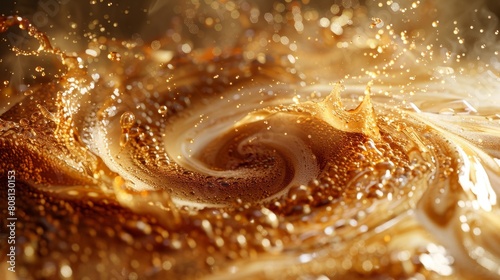Image shows a close-up of a golden liquid being stirred