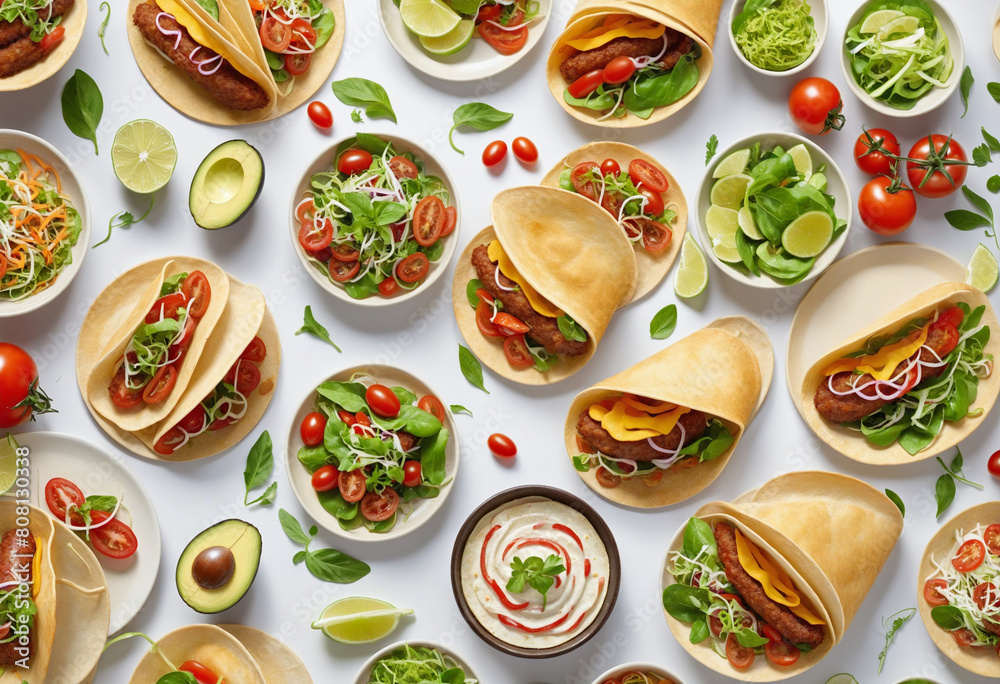 An AI-generated collection of delicious meals featuring a variety of fresh ingredients in a minimalist design, isolated on a white background for a clean and modern aesthetic An AI-generated collection of delicious meals featuring a variety of fresh ingredients in a minimalist design, isolated on a white background for a clean and modern aesthetic