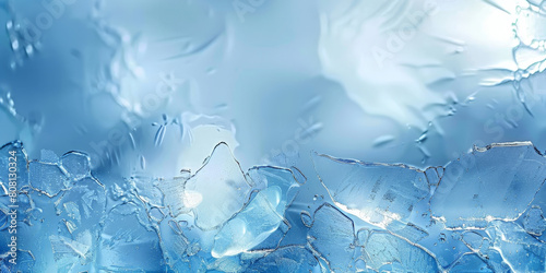 Ice texture background. The textured cold frosty surface of ice block, Blue background with cracks on the ice surface